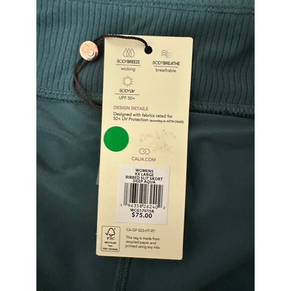 Calia Skirt Women XXL NWT Green Deep Aqua 15" Ribbed Slit Mini Skort Golf - Picture 9 of 11